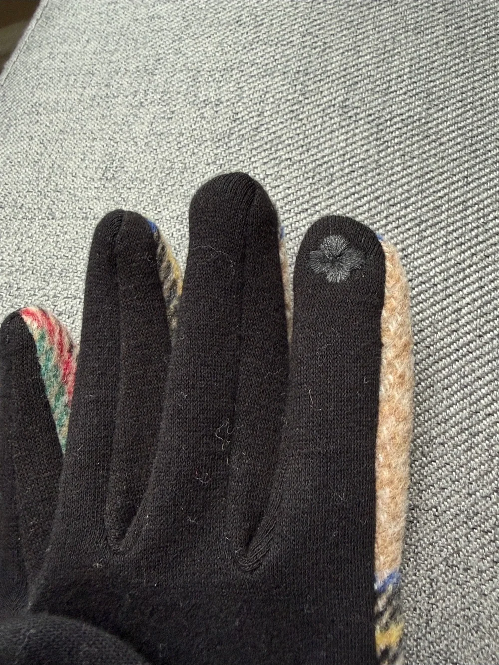 Plaid Wool-Blend Fingerless-Style Gloves in Beige, Green & Red - Unbranded